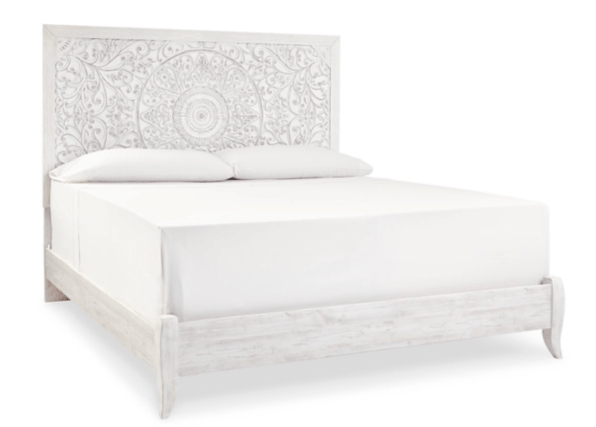 Carved Medallion Patterned Headboard in Whitewash (King) - HER Home Design Boutique